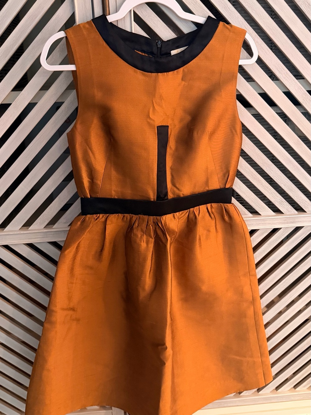 Chloé Copper Bronze Silk Blend Cocktail Dress Black Trim